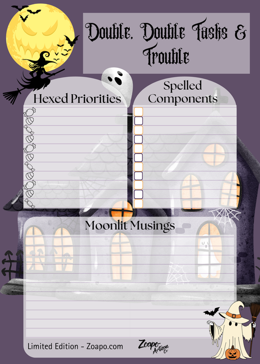 Double, Double, Tasks & Trouble —  Witchy List Pad | Zoapo Stationery